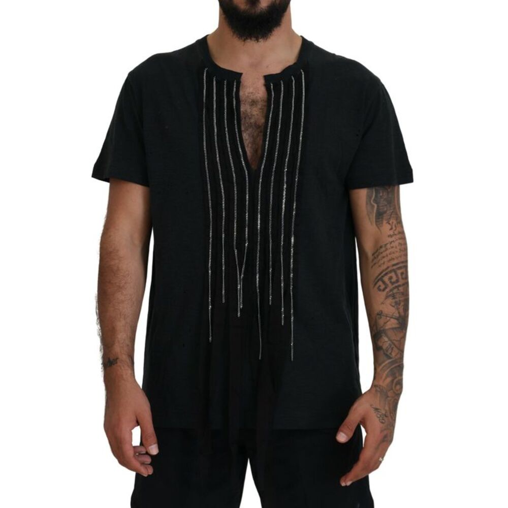 Dsquared² Black Chain Embellished Cotton Short Sleeve Men's T-shirt